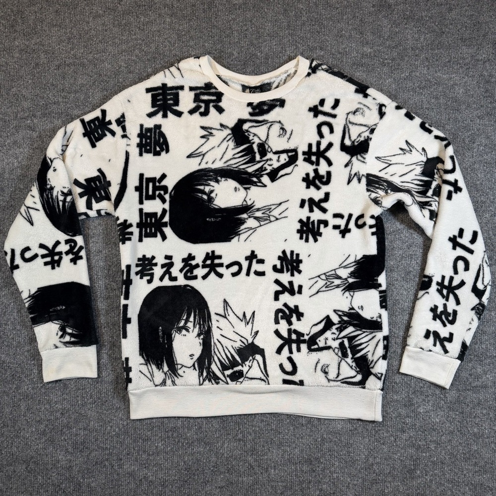 Cold‎ Crush Anime Sweater Fuzzy Soft Womens Small Black & White